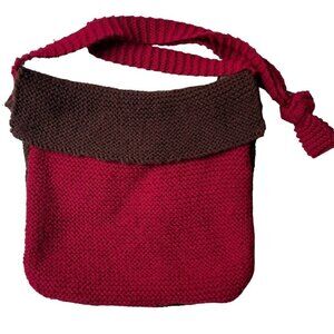 Hand Knit Crossbody Bag Brown Burgundy Boho Slouchy Women’s Purse Festival